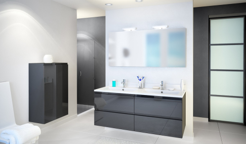 Salle de bain noire brillante contemporaine sur mesure