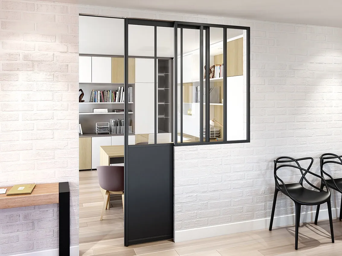 Verrière avec porte coulissante pour bureau sur mesure